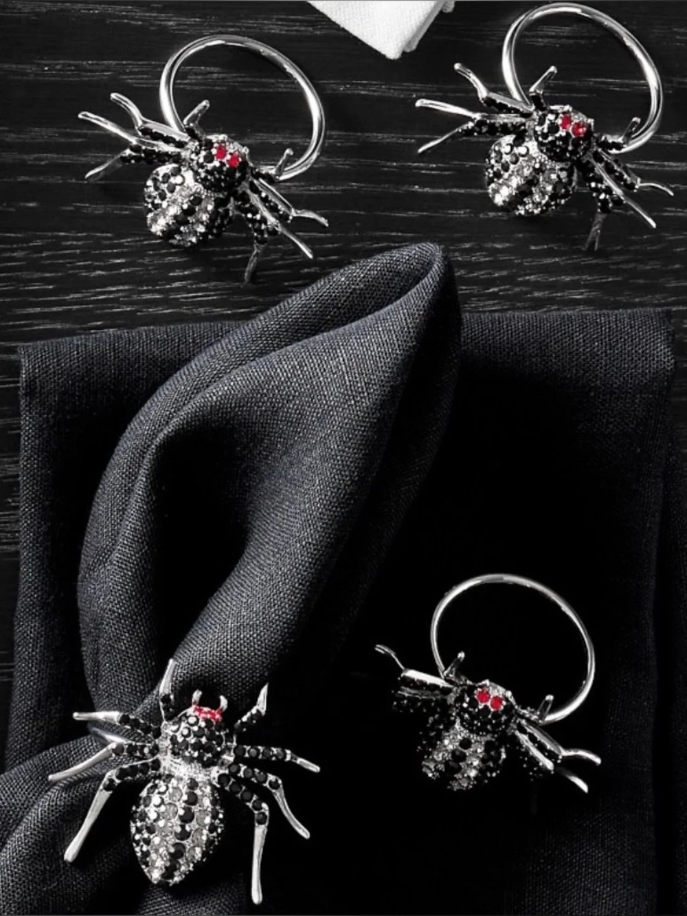 Williams Sonoma Jeweled Spider Napkin Rings & Haunted Hosts Napkins, Retail $129